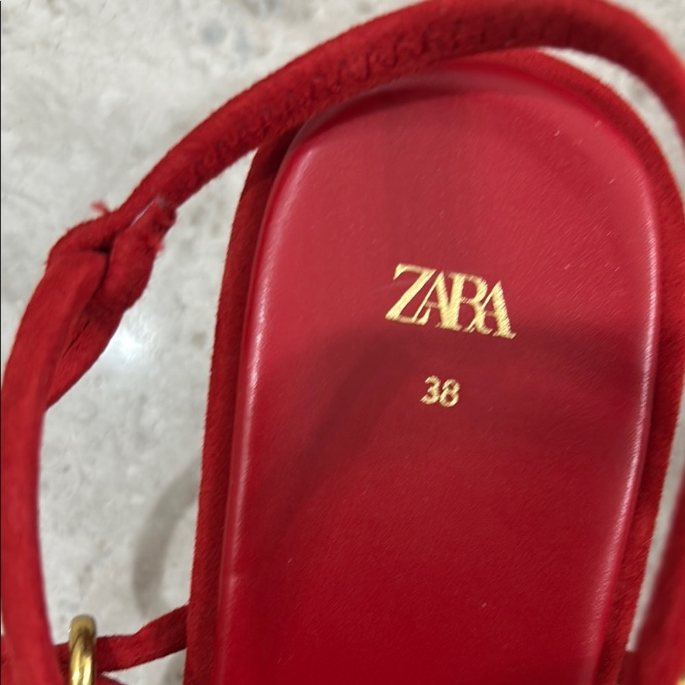 Brand New Zara Suede Red Strappy Heels size 7 - Picture 4 of 6